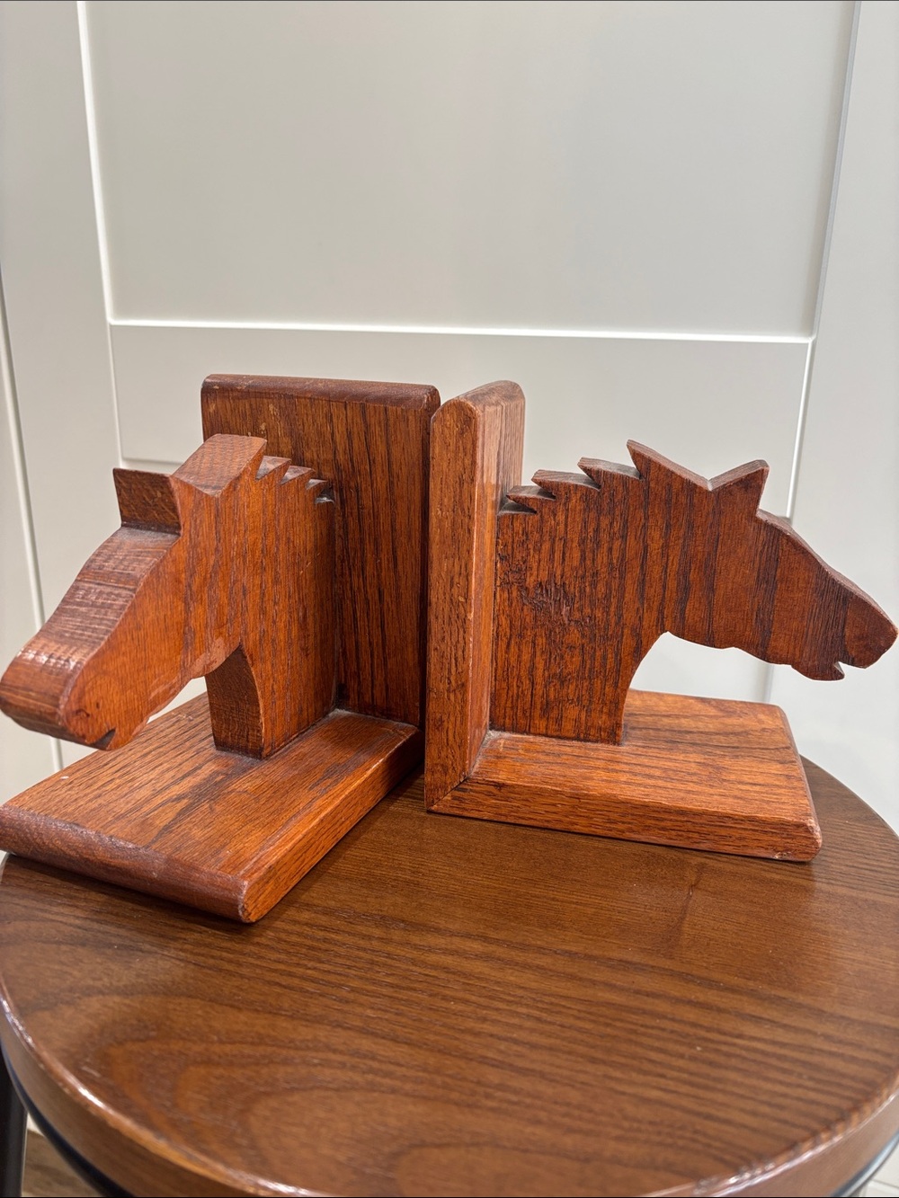 Handcrafted Wooden Horse Bookends - Warm Brown
